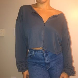 Grey Half Zip Cropped Sweatshirt